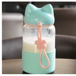 BN12 bình nước tai mèo 300ml thuỷ tinh bình nước cute chai nước dễ thương