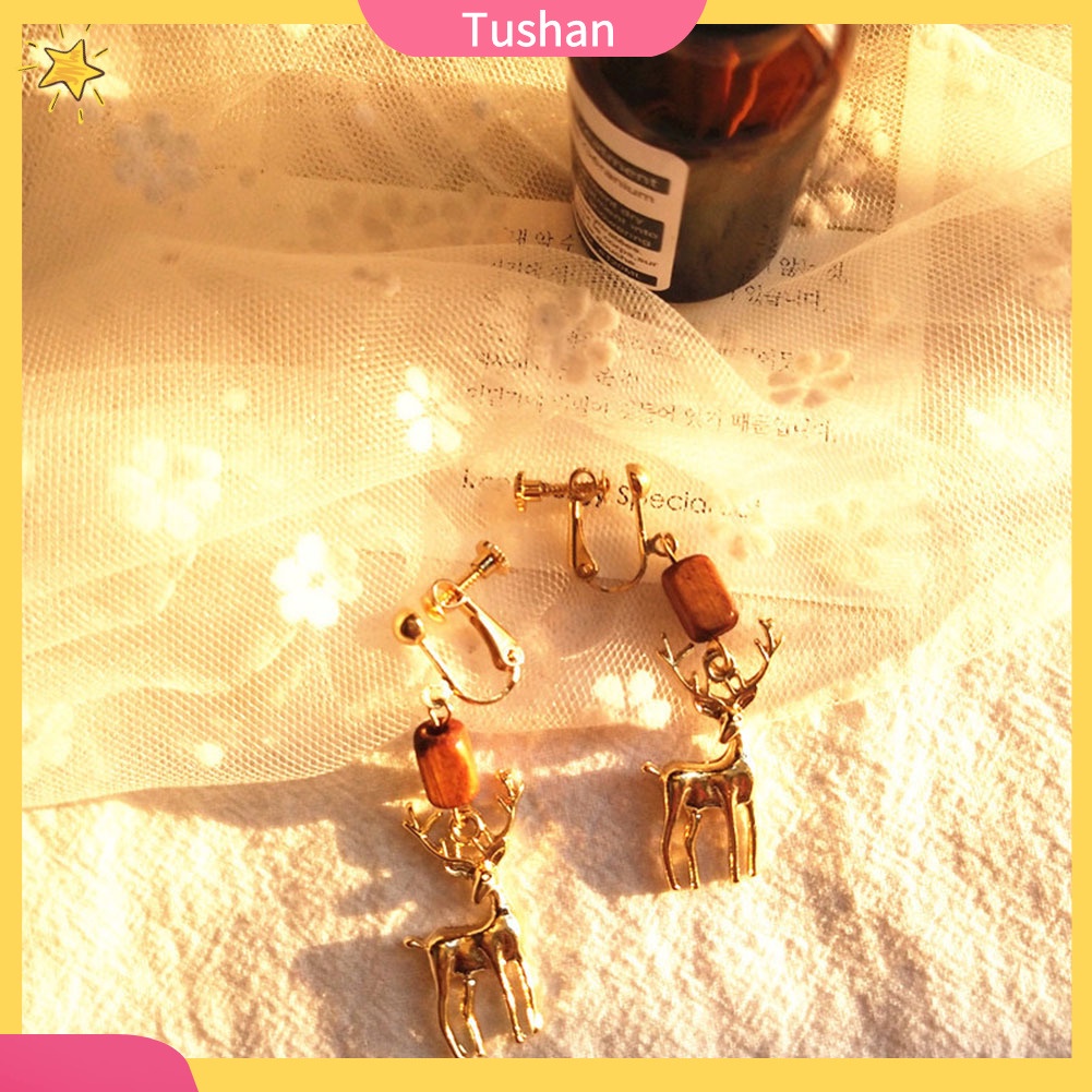 TUSH_Cute Women Elk Dangle Drop Ear Stud Clip On Earrings Christmas Jewelry Gift