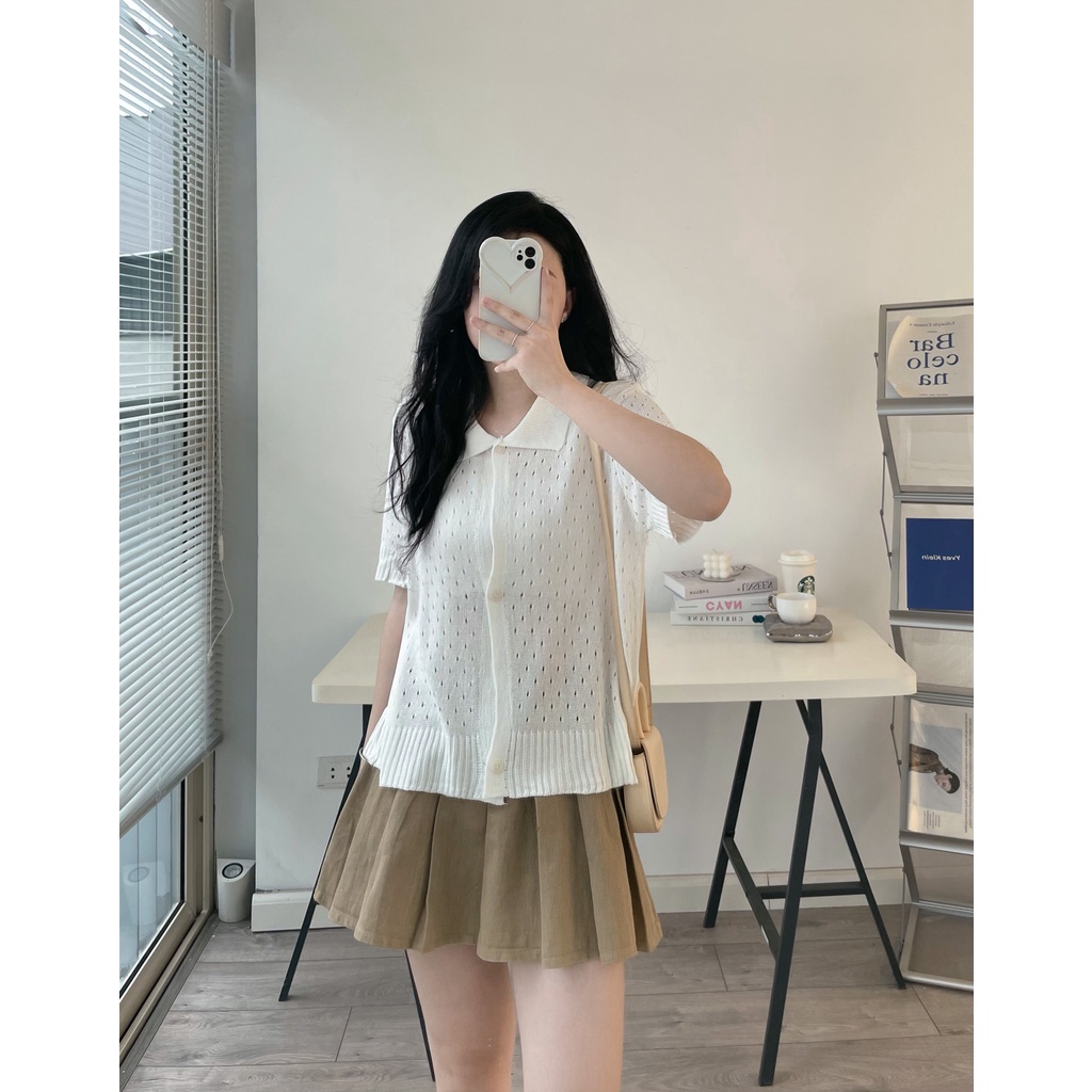 Áo len lưới cộc tay 3 cúc the.sweaterweather TSW (ảnh thật)