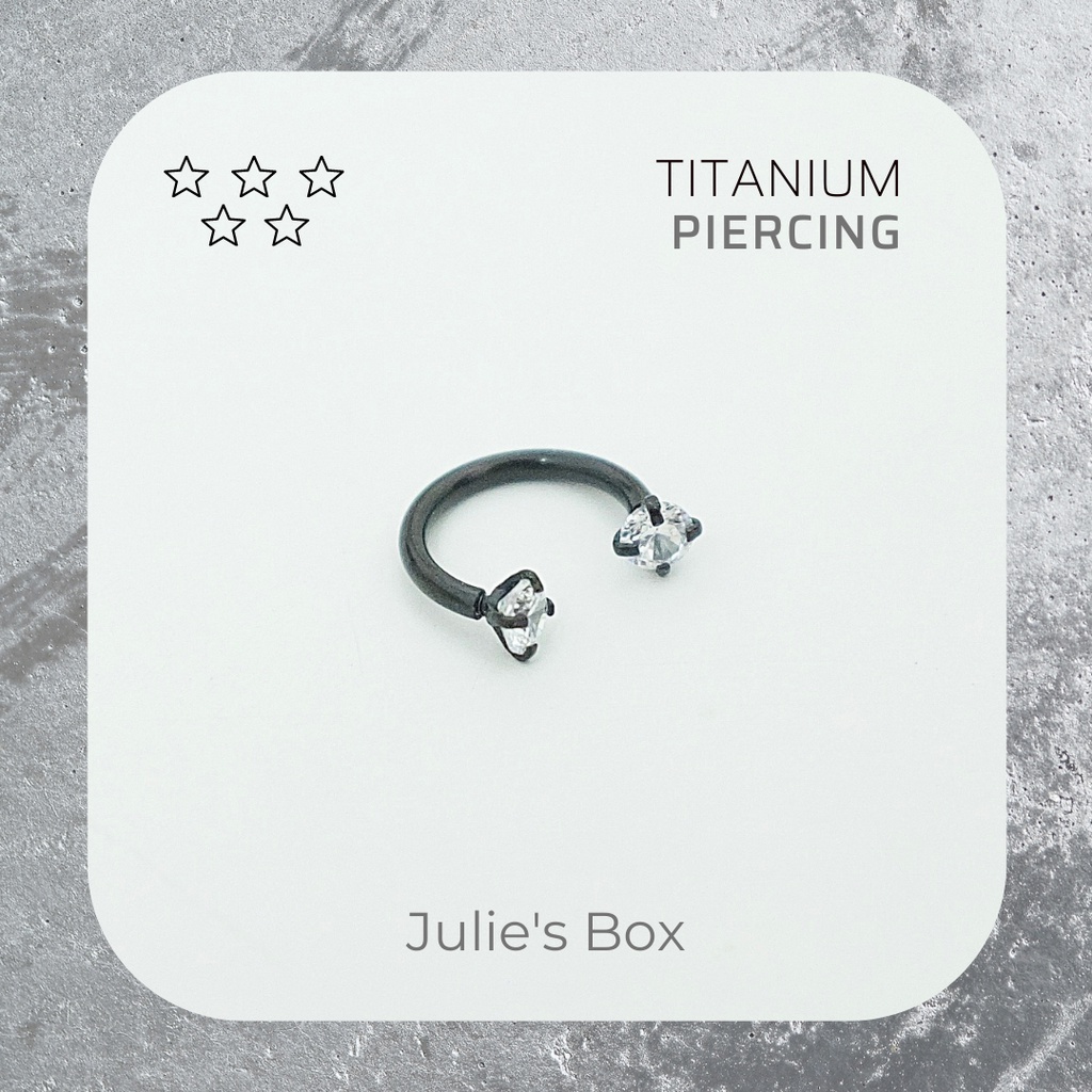 [1 Chiếc] Khuyên Tai Chữ U 2 Đầu Đá Tròn Thân Đen Đá Trắng Titan Thép Không Gỉ Cá Tính Phong Cách julies box bông tai