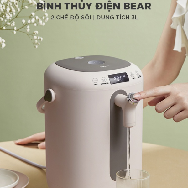 Bình thuỷ điện Bear hâm nước pha sữa cho bé và đun giữ nhiệt nước pha trà cà phê cho gia đình 3L khử Clo Model KE-B30V1