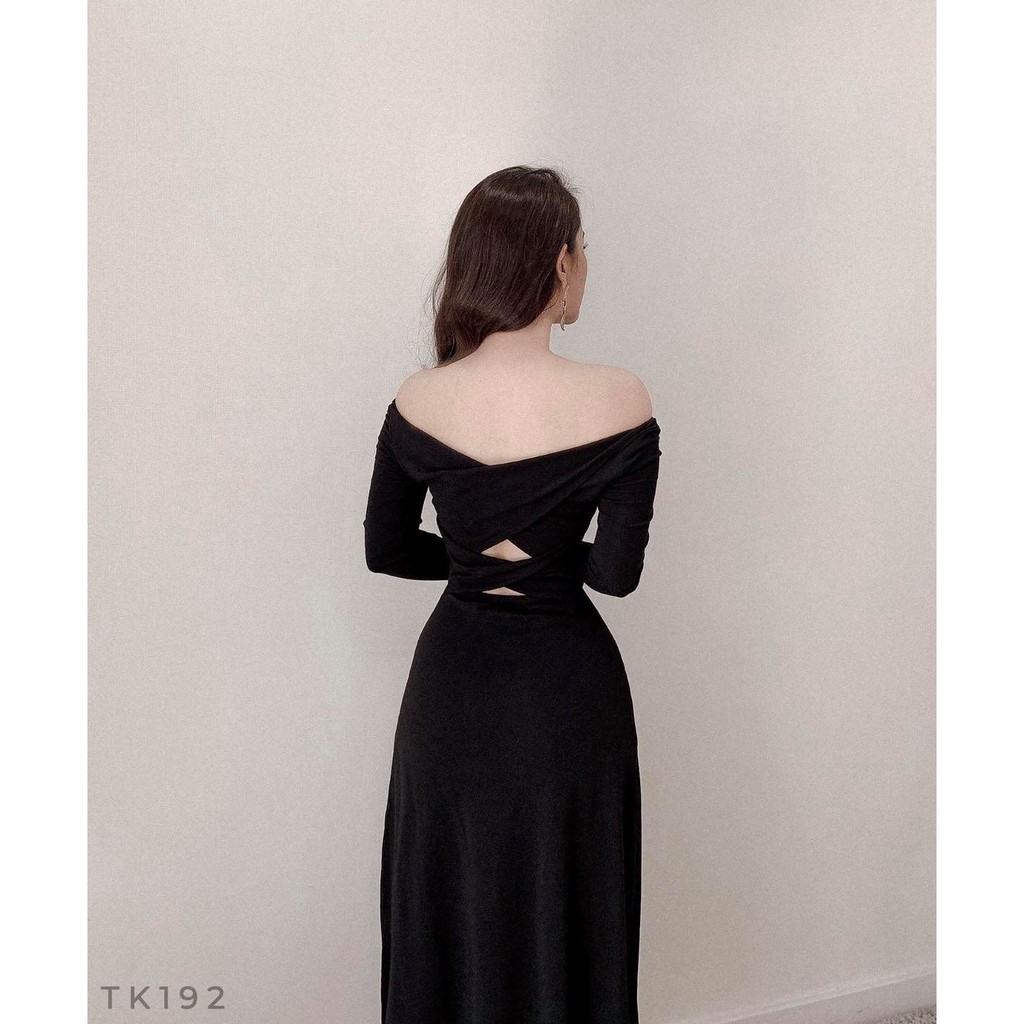 Đầm Body Trễ Vai Cut Out Lưng Tôn Dáng Màu Đen