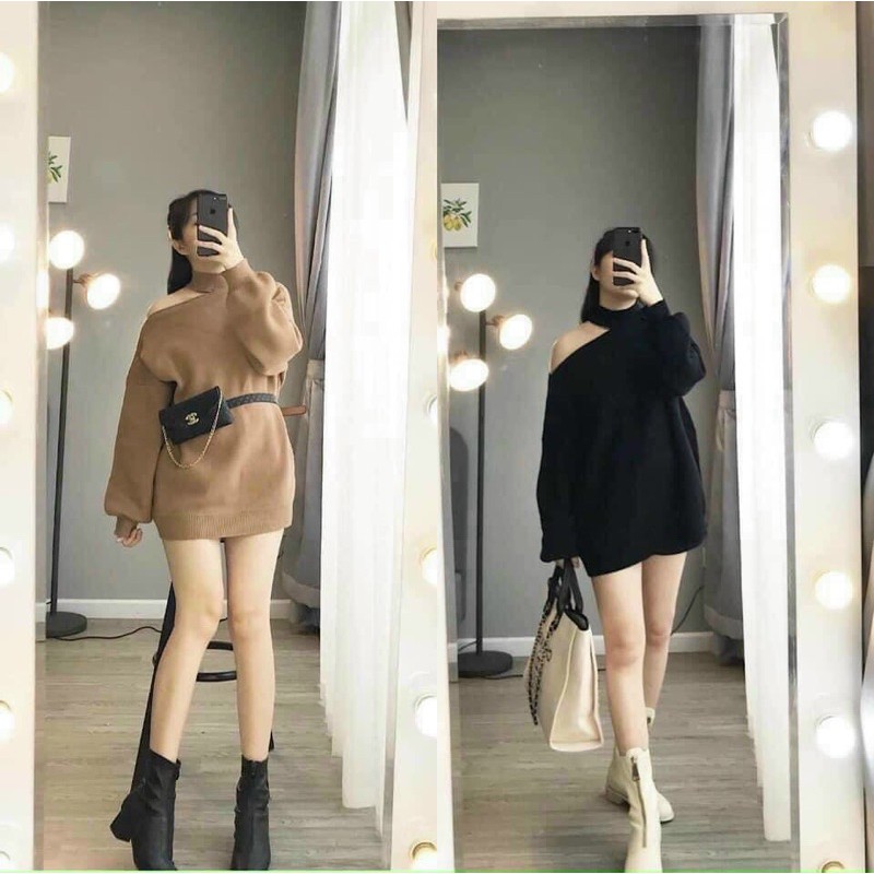 Áo len lệch vai