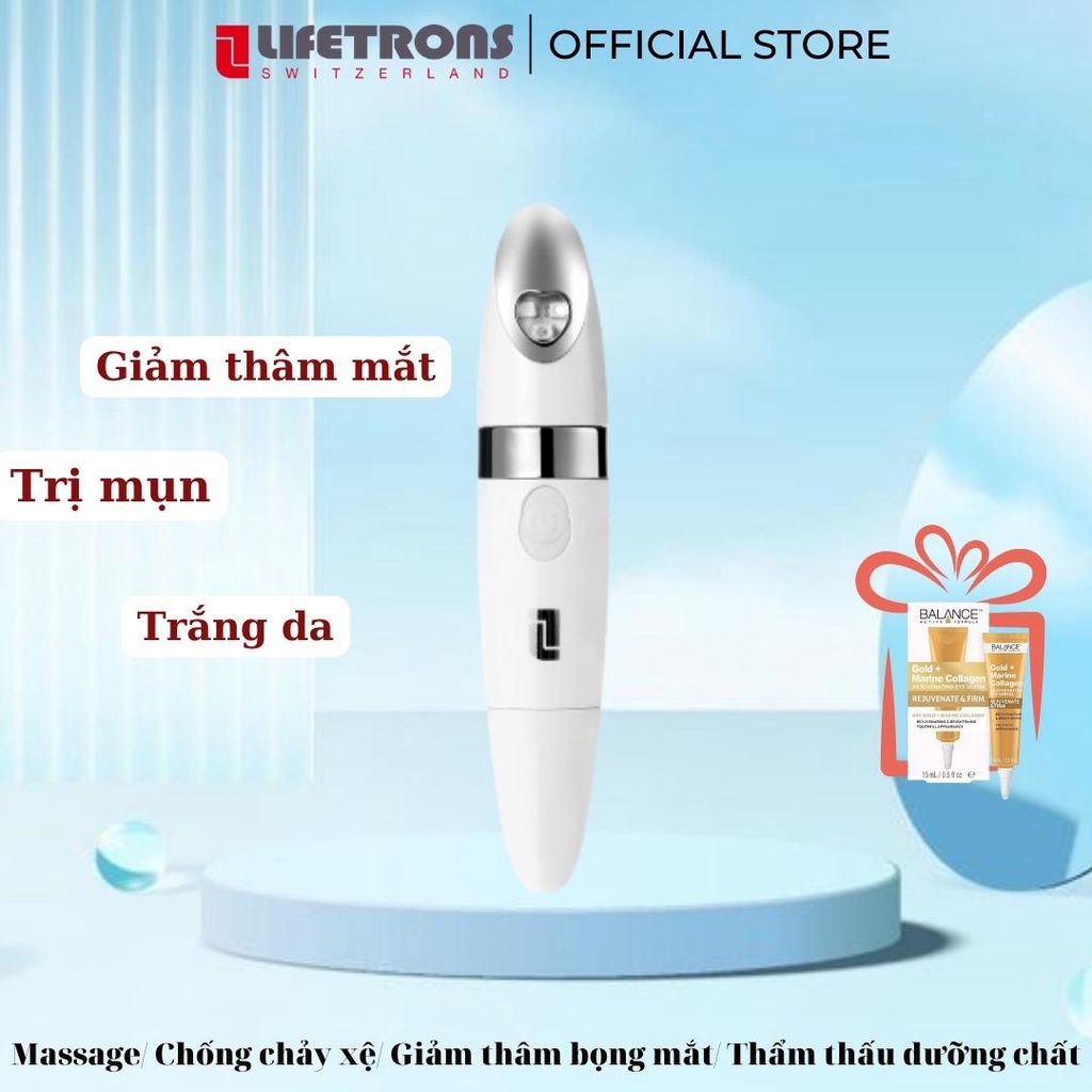 Máy massage mắt và mặt cầm tay ánh sáng và ion đẩy dưỡng chất Lifetrons EM400 dưỡng trắng giảm mụn chống lão hoá