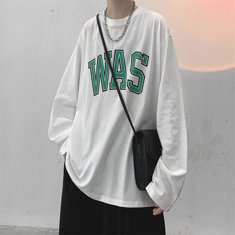 [Spot] Áo Thun Tay Dài In Chữ Cái Đơn Giản Thời Trang Phong Cách Đường Phố Unisex Trẻ Trung