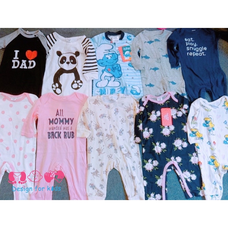 Sleepsuit / Bodysuit bộ body dài tay không tất chân (vớ) xuất dư cho bé trai và bé gái