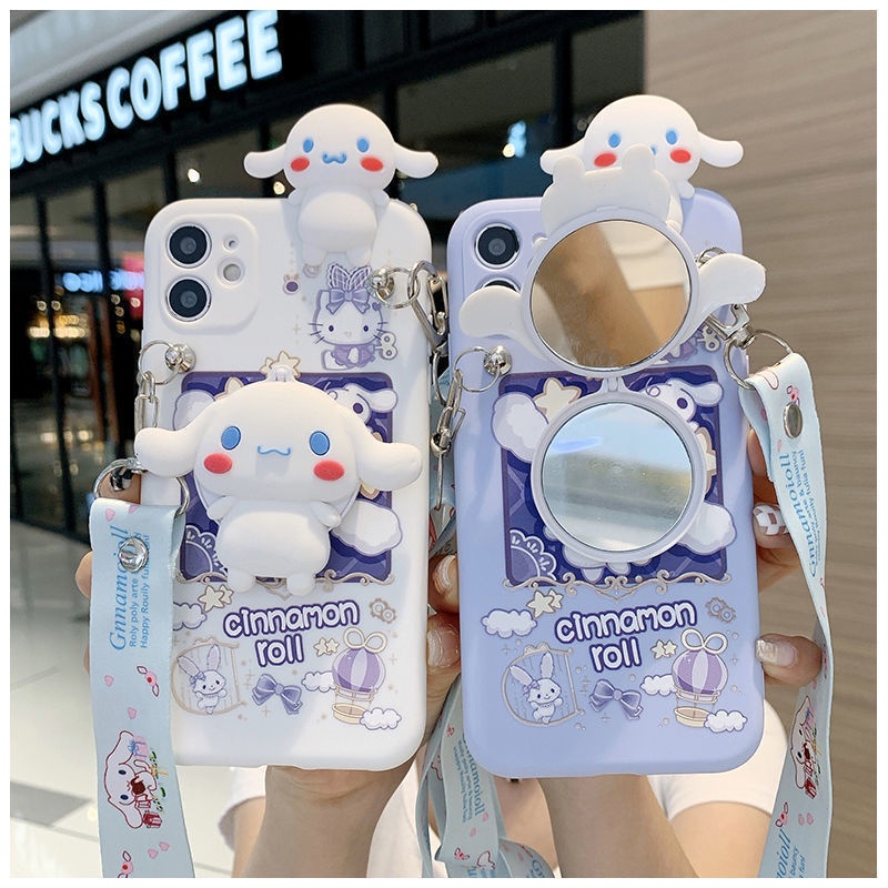 Compatible For VIVO Y17S V27e V25 V29 V25e Y36 V27 Y22S Y16 Y02S Y02A Y35 Y01 Y15S Y15A Y53S T1X Y21S Y33S Y31 Y51 Y20S Y12S Y50 Y30 Y72 Y12 Y15 Y17 Y91C Y1S V23E V23 V21 Cinnamoroll với Dây Gương trang điểm Búp bê Vỏ điện thoại