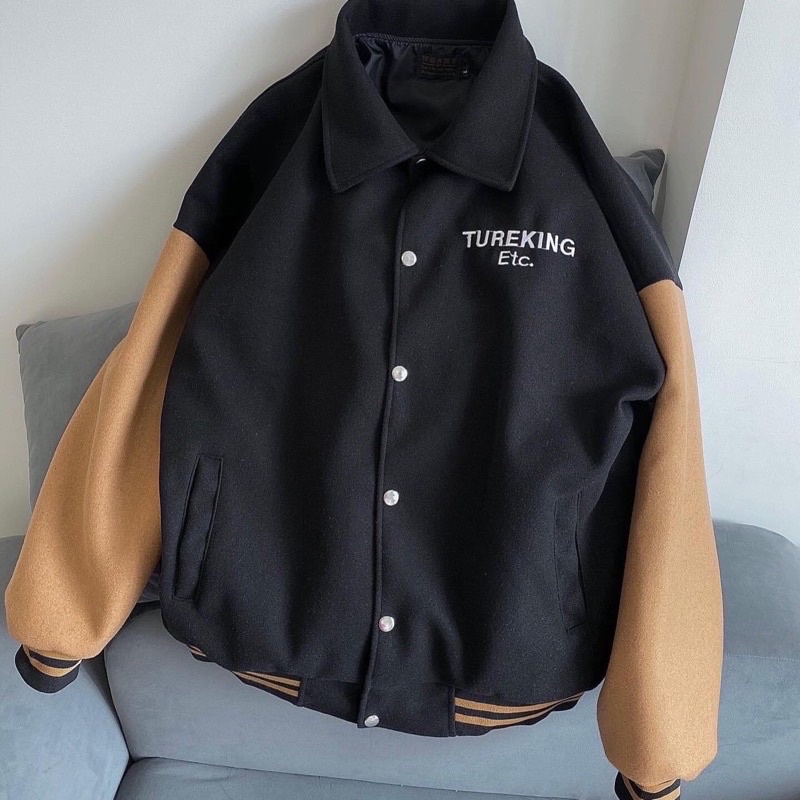 Áo Khoác Bomber chất Dạ lót dù Thêu chữ TUREKING ETC 🧸 Nam nữ unisex/Bomber Jacket form rộng Ulzzang ❤️