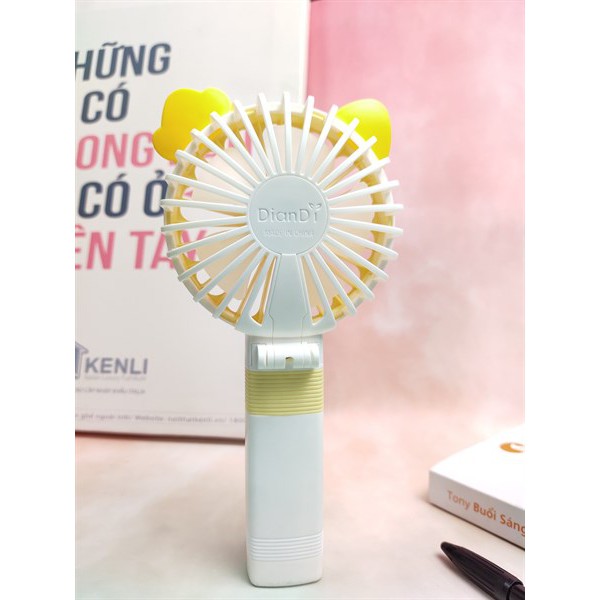 Quạt Mini Cầm Tay Cao Cấp Có Thể Gấp Tiện Dụng, Fan 2 Tốc Độ Gió Kèm Usb Cắm Sạc Hình Tai Mèo Có Nơ - Màu Vàng