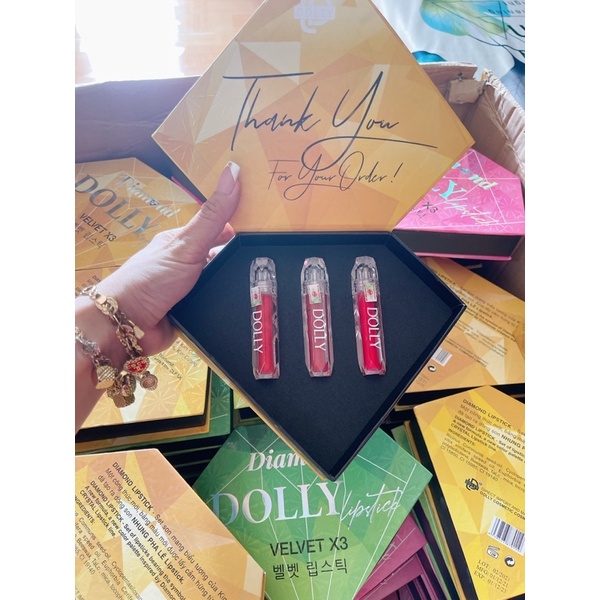 Son môi Dolly Diamond Lipstick SET 3 CÂY TẶNG SON DƯỠNG chinh hang