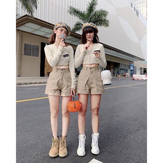 Set áo croptop & quần begie