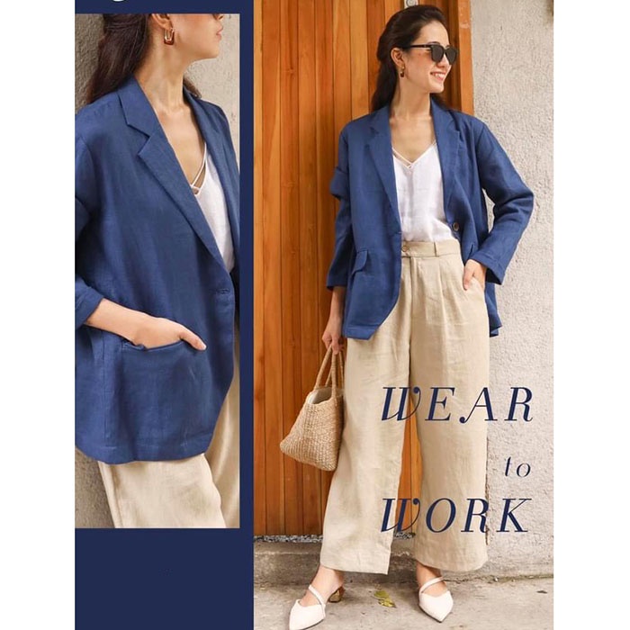 Áo vest blazer Linen nữ túi bổ 1 khuy trẻ trung - Xanh than