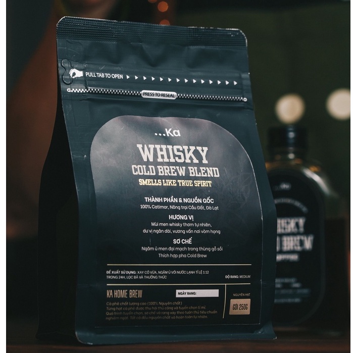Cà phê Arabica Cầu Đất, Cafe pha Cold Brew hương WHI$KY ủ men đại mạch hương men tự nhiên gói 250g - KaHomebrew Sài Gòn