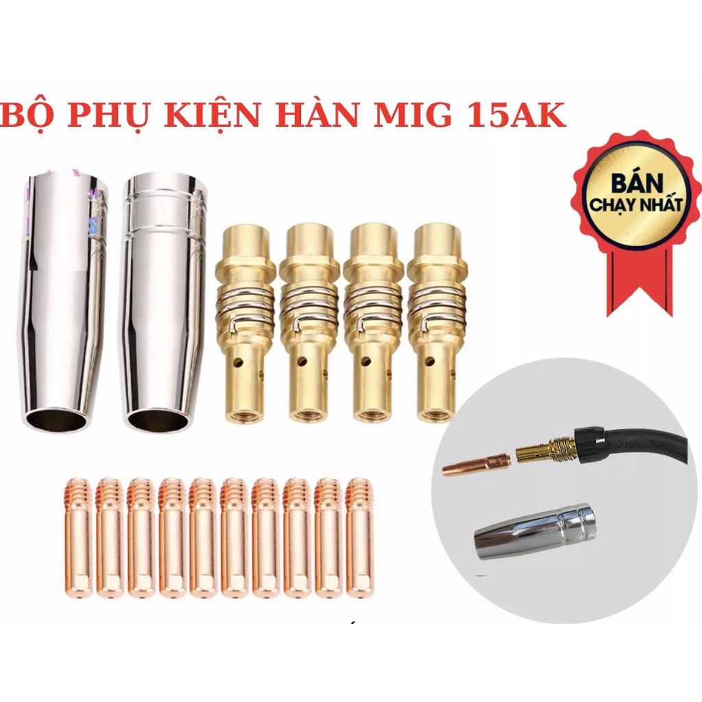 phụ kiện súng hàn mig 15ak, chụp khí, béc hàn, đầu nối béc