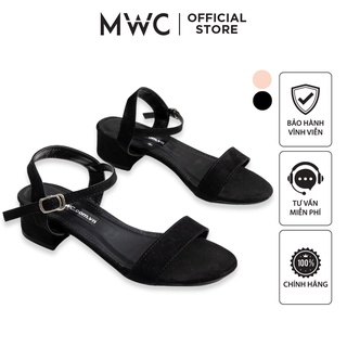 Giày MWC 2648 - Giày Sandal Cao Gót 3CM Quai Ngang Da Nhung Đế Vuông Thanh Lịch