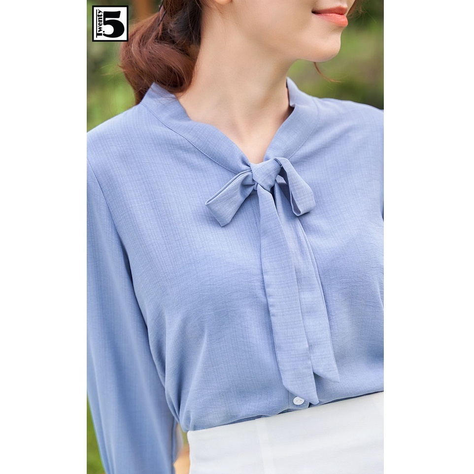 Áo sơ mi công sở nữ cổ thắt nơ tay bồng nhún Twentyfive N1040