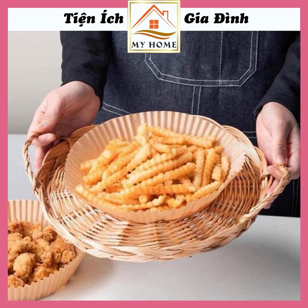 Set 50 miếng giấy nến thấm dầu cho nồi chiên không dầu, khay giấy nến tròn lót chống dính nồi