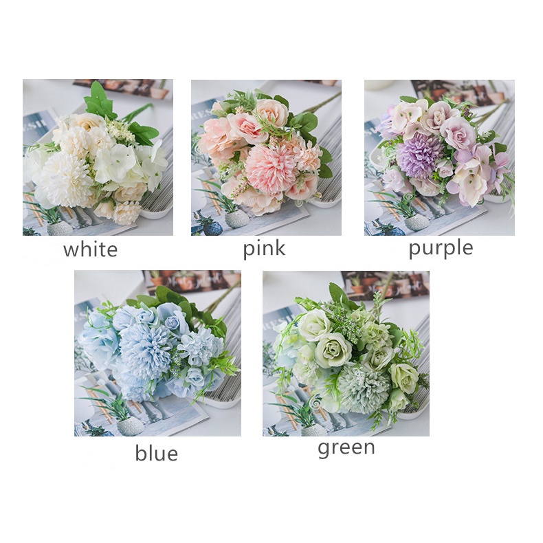 1 bó hoa nhân tạo Silk Rose Hoa hồng cây tú cầu hoa giả décor trang trí nhà hoa giả cao cấp Bó hoa cưới Trang trí nhà cửa quán cafe decor