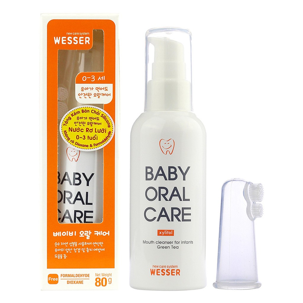 Nước rơ lưỡi, vệ sinh răng miệng Wesser cho bé từ 0-3 tuổi 80g ( có tặng kèm bàn chải silicone )