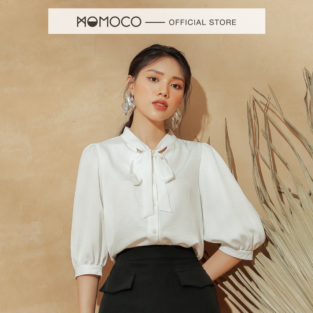 Áo Sơ Mi Tay Lỡ MOMOCO Cổ Dây Nơ Chất Trượt Mềm Mại Thoáng Mát M2858