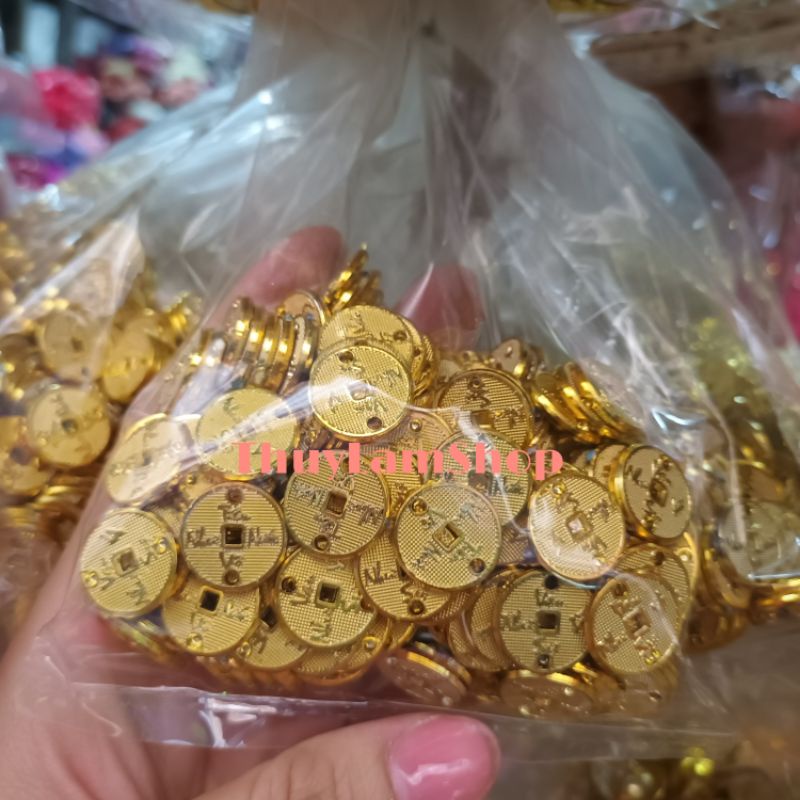 Gói 50g đồng xu thiếc vàng làm cây cành vàng lá ngọc