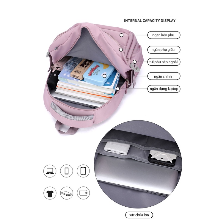 Balo Basic Phong Cách Ulzzang Hàn Quốc Cặp Nữ Đi Học Kiểu Trơn Chống Nước Thời Trang Unisex 9418
