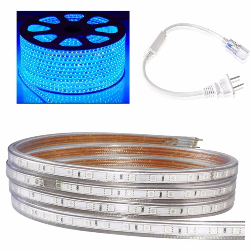 cuộn 100 mét đèn Led dây 5050/220V 1 màu ánh sáng xanh dương và 1 đầu nối dây nguồn