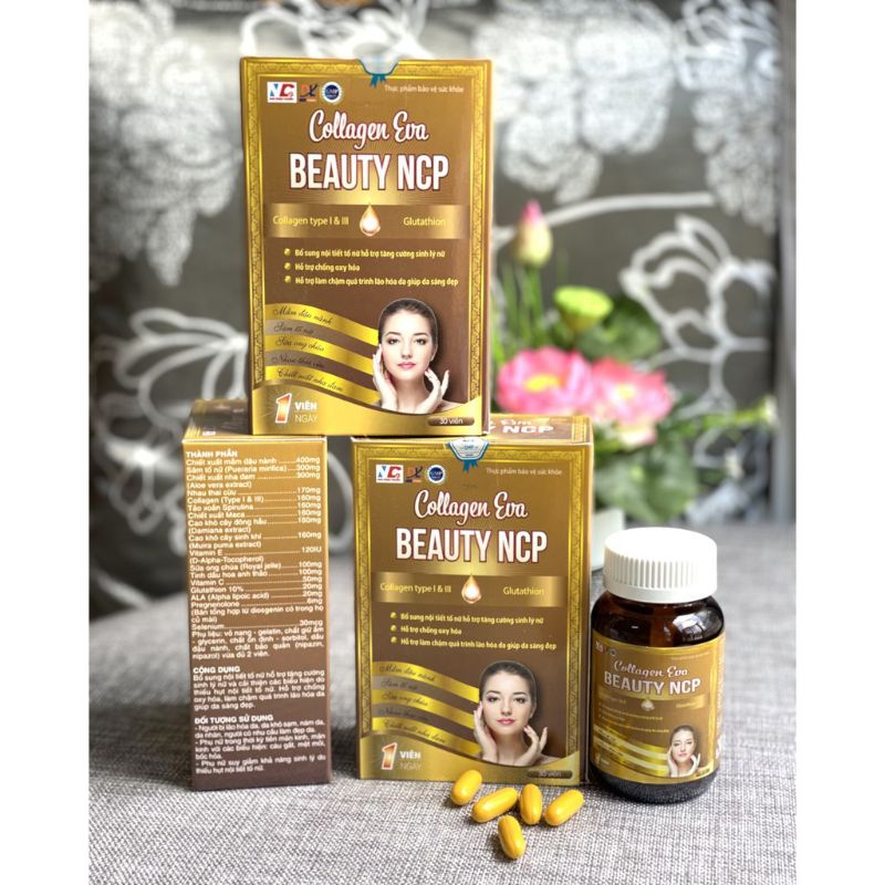 COLAGEN EVA BEAUTY NCP Bổ sung nội tiết tố, trắng da, mờ nám tàn nhang hiệu quả - Hộp 30 viên