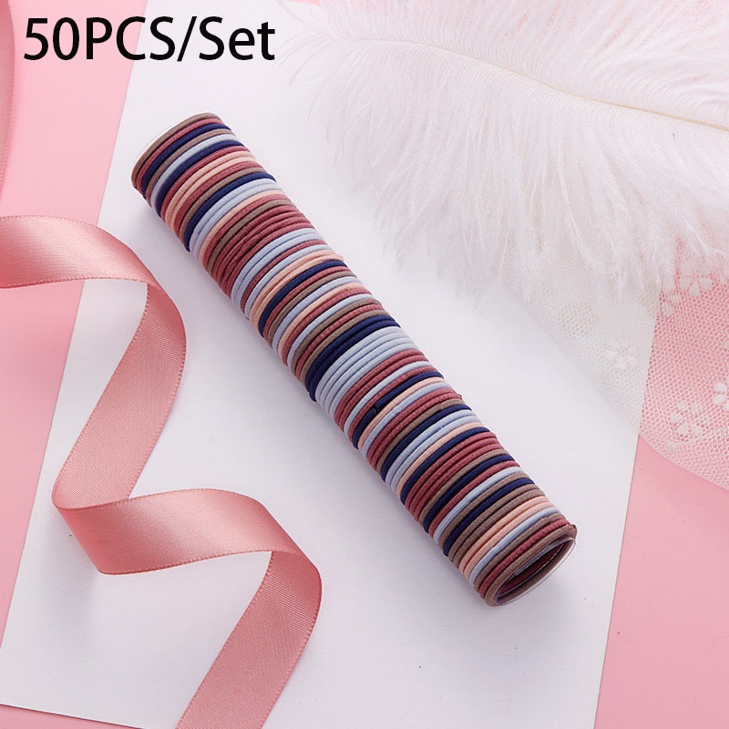 Set 50 Dây Buộc Tóc Co Giãn Nhiều Màu Sắc Cho Bé Gái