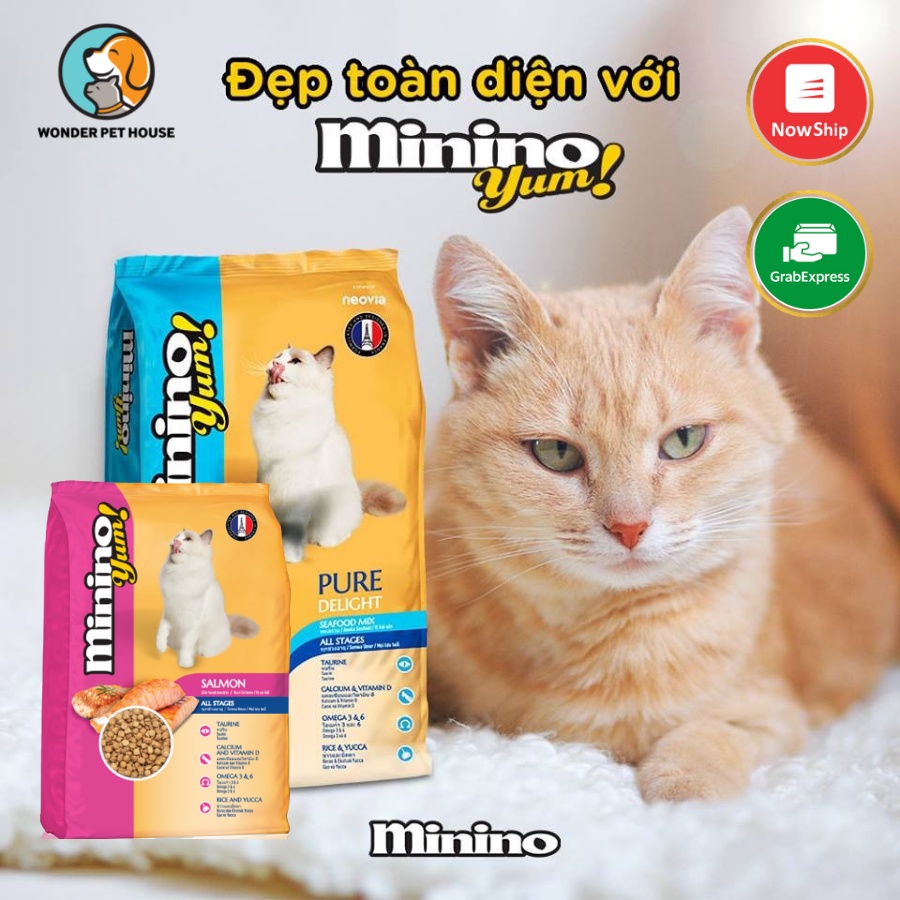 Hạt khô Minino Yum 1.5kg cho mèo vị hải sản, cá hồi thơm ngon tiết kiệm