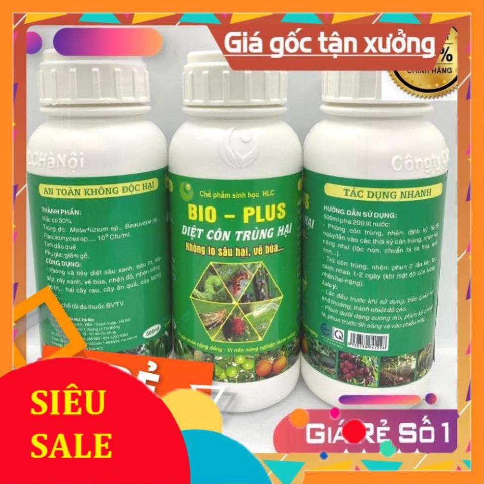 CHẾ PHẨM TRỪ SÂU SINH HỌC BIO PLUS HLC CHUYÊN DIỆT CÁC LOẠI SÂU VẼ BÙA, NHỆN ĐỎ, TRĨ, RẦY, RỆP,... CHO CÂY TRỒNG - 500ML