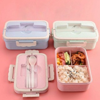 Hộp Đựng Cơm Nhựa  3 Ngăn Tiện Lợi - Hộp Cơm Trưa Văn Phòng Picnic Dễ Dàng Sử Dụng (Kèm Đũa & Muỗng)