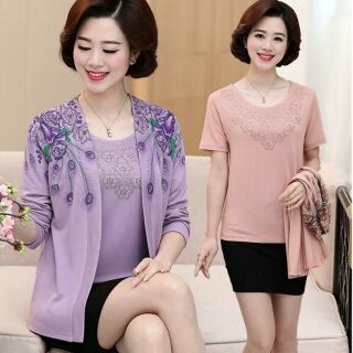 Set áo len trung tuổi nữ cao cấp, thiết kế rời 2 mảnh trang trọng, thêu hoa thanh lịch QCNP346