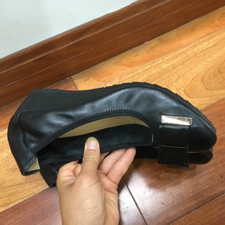 Giầy nữ, giầy công sở, Giày đế xuồng, giầy da thật cao 4cm, giầy nơ đế cao su mềm uống cong, viền chun ôm chân chắn chắn