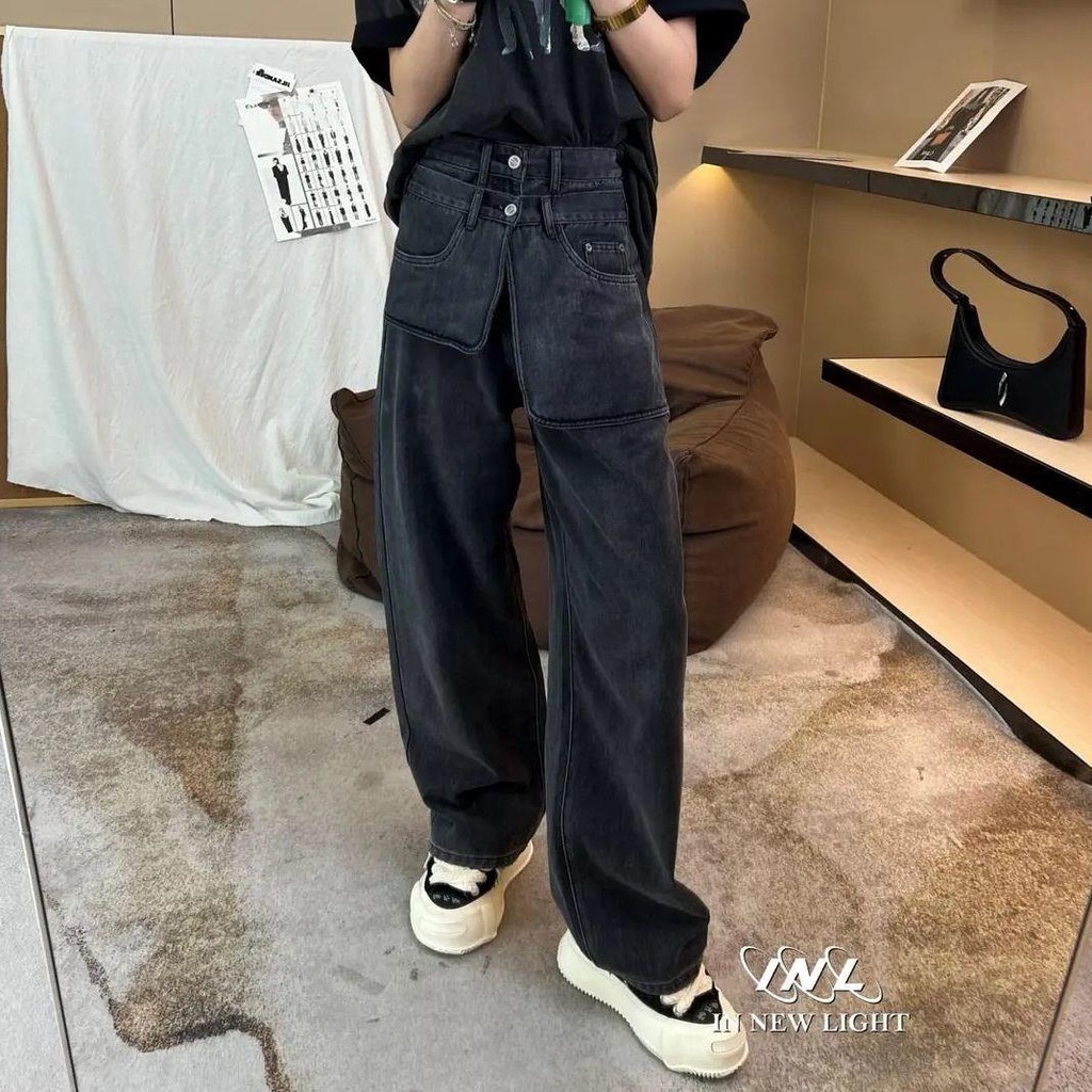 Quần Jean Dài Lưng Cao Phối Túi Lớn Thời Trang Mùa Thu 2022 Mới Phong Cách Âu Mỹ Cá Tính Cho Nữ