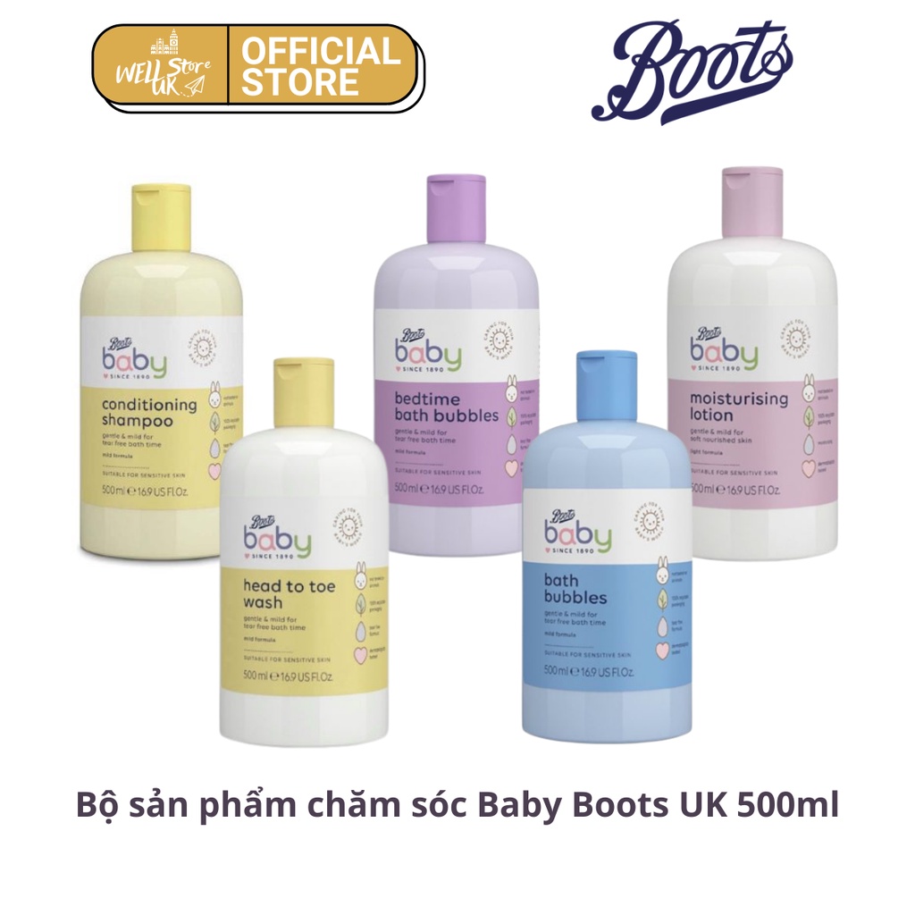 Dầu gội, sữa tắm, lotion dưỡng ẩm, chống cảm BOOTS BABY UK 500ml
