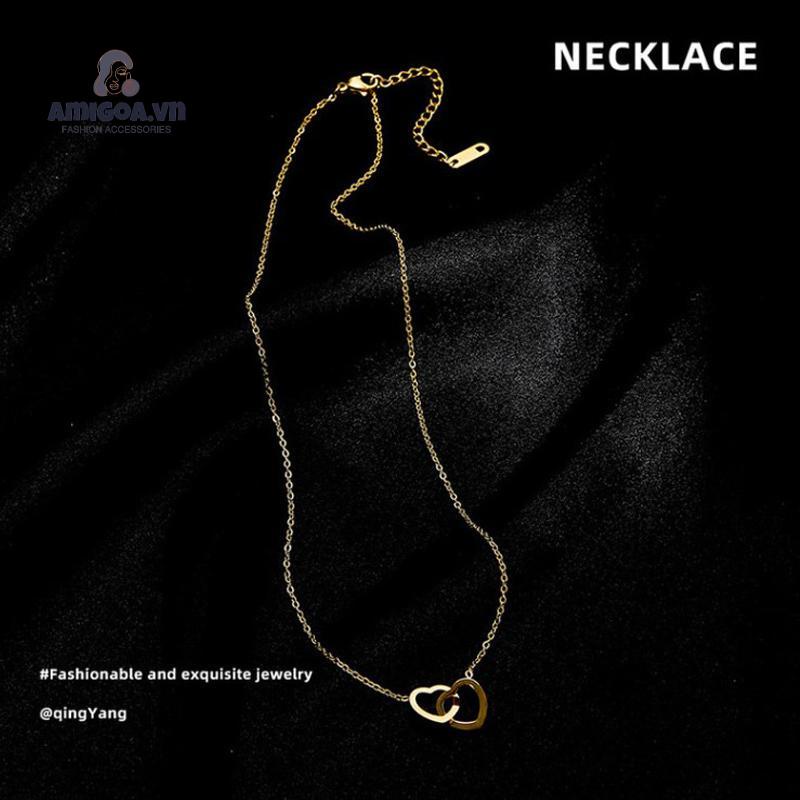 Vòng cổ Sợi Xích Mặt Hình Trái Tim Đôi Đơn Giản