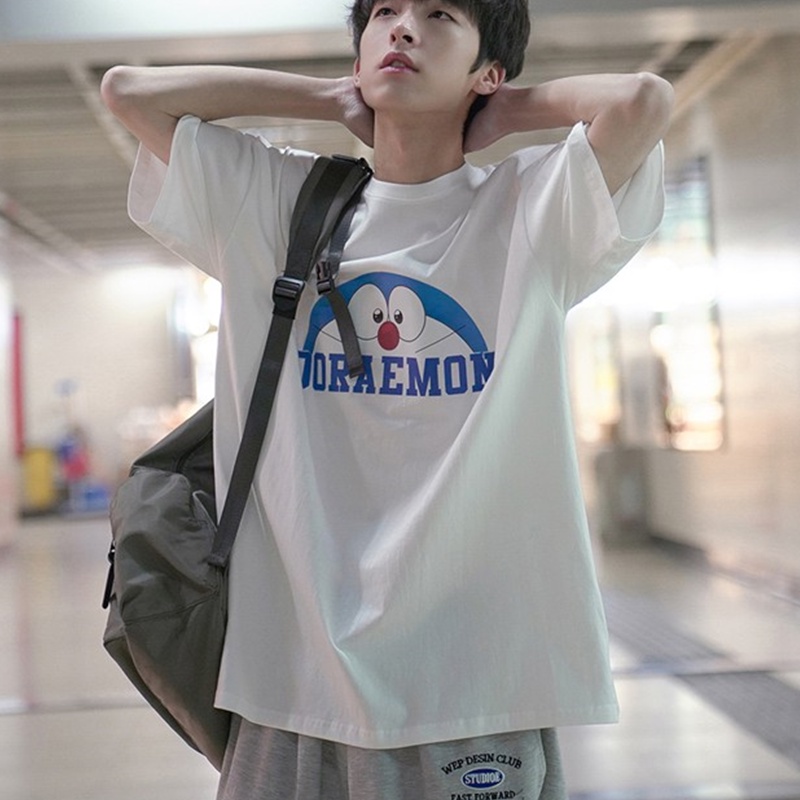 Áo oversize nam nữ phông unisex tay lỡ thun form rộng teen cổ tròn cotton giá rẻ màu đen trắng tee pull DOREMON