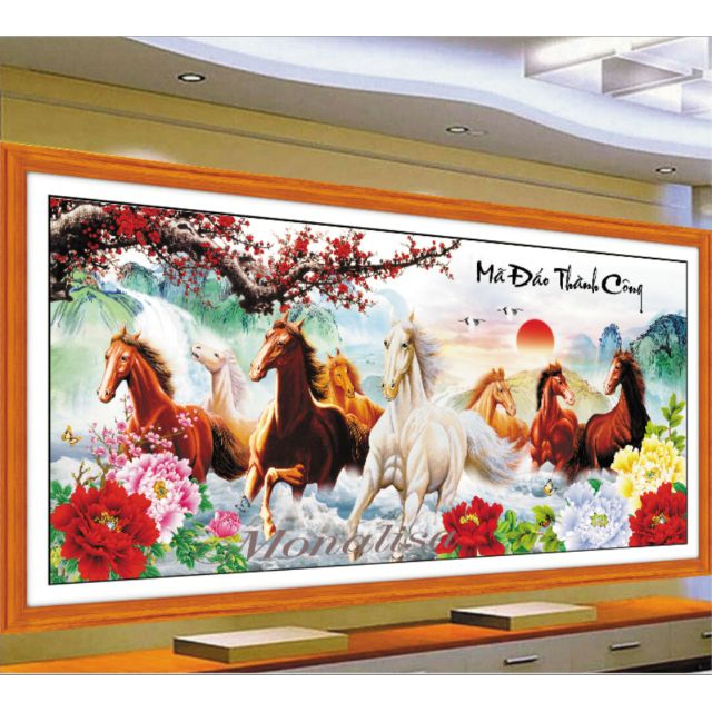 tranh gắn đá 3d thành phẩm giá rẻ-MÃ ĐÁO THÀNH CÔNG 200×95CM