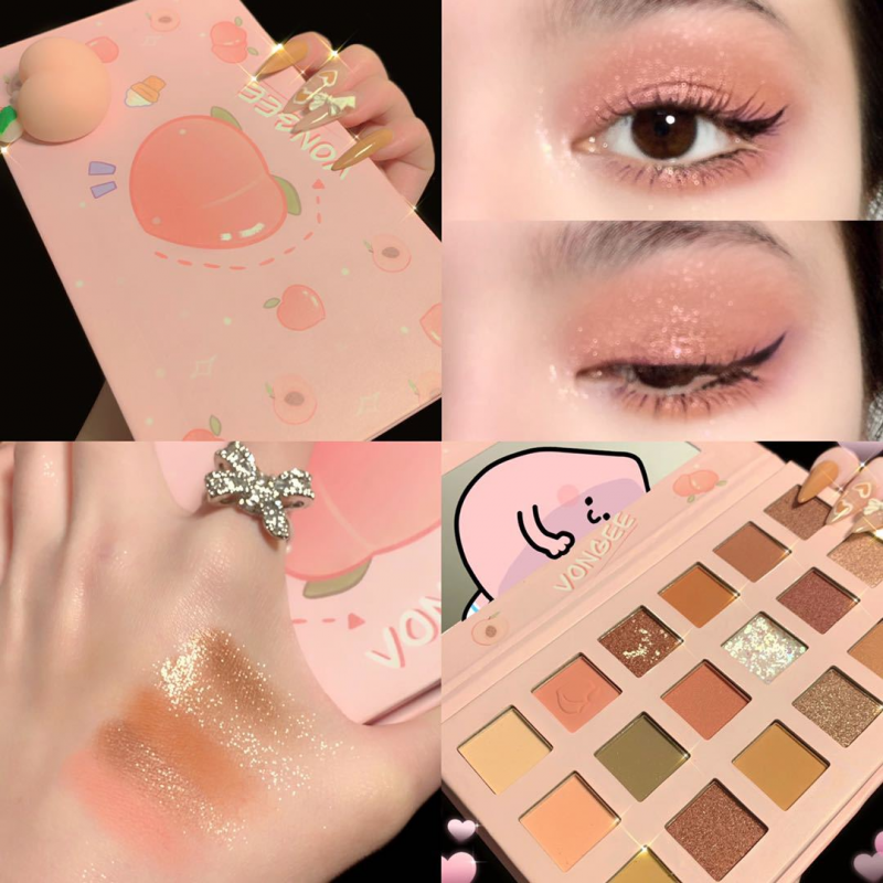 VONGEE Cute Peach Matte Glitter Eyeshadow Palette Long Lasting Shimmer And Shine Eye Shadow Pigments Cosmetics Makeup