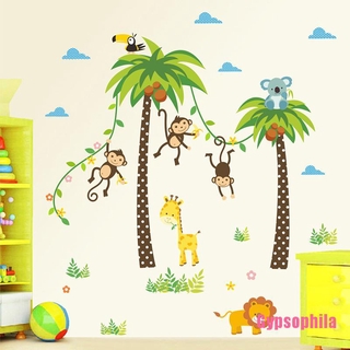 Sticker Dán Tường Họa Tiết Hình Con Khỉ Và Dừa Dùng Trong Trang Trí Nhà