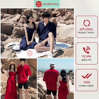 SET ĐỒ ĐÔI NAM NỮ ĐẸP COUPLE TINA SET ĐỒ CẶP NAM NỮ ĐẸP ĐI BIỂN 2 MÀU XANH ĐỎ THEO PHONG CÁCH HÀN QUỐC SIÊU XINH