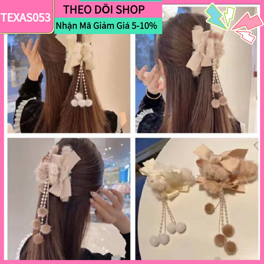 Hàng HOT Kẹp tóc hình nơ phối lông tua rua xinh xắn phong cách Hàn Quốc hợp thời trang cho nữ sang trọng Barrettes cho cô gái Phụ nữ Tiệc cưới【Texas053】