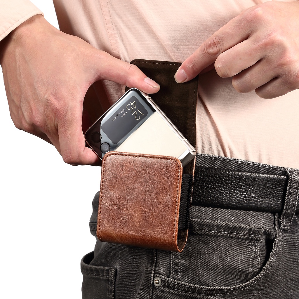 Túi đựng điện thoại nam da bao điện thoại đeo hông Samsung Galaxy Z Flip 3/2/1 5G/HUAWEI P50 Pocket