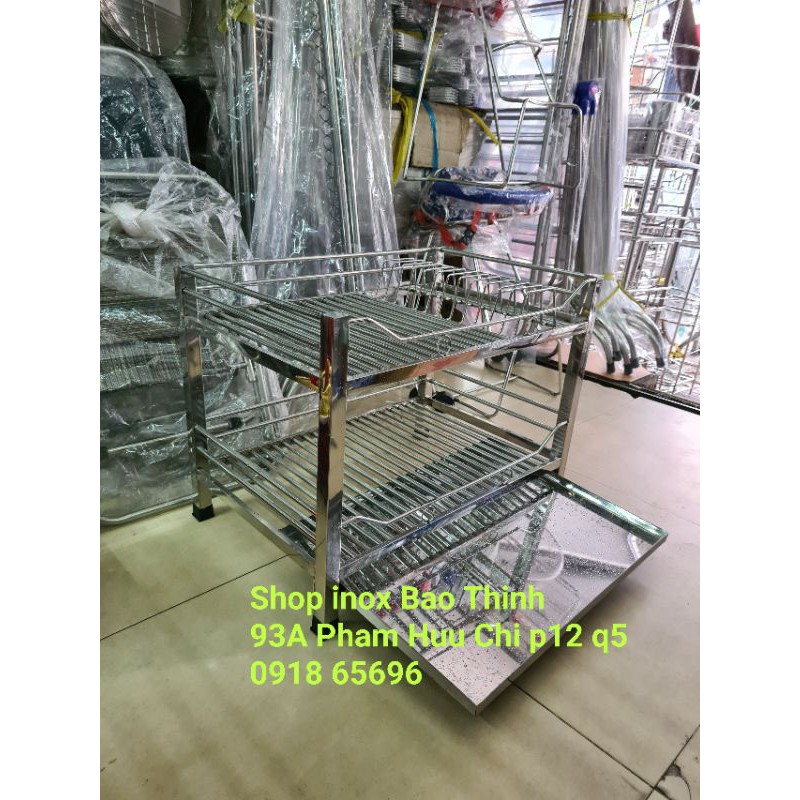 Kệ úp chén dĩa 2 tầng có khay đựng nước (inox 201 cao cấp)