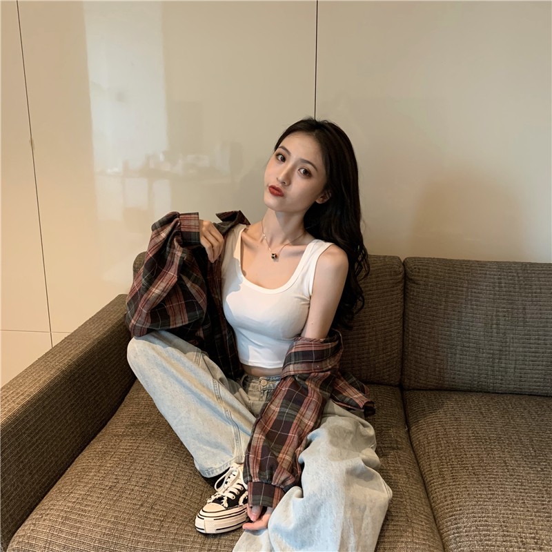 Áo crop top Xiaozhainv không tay phong cách Hàn Quốc đơn giản thời trang