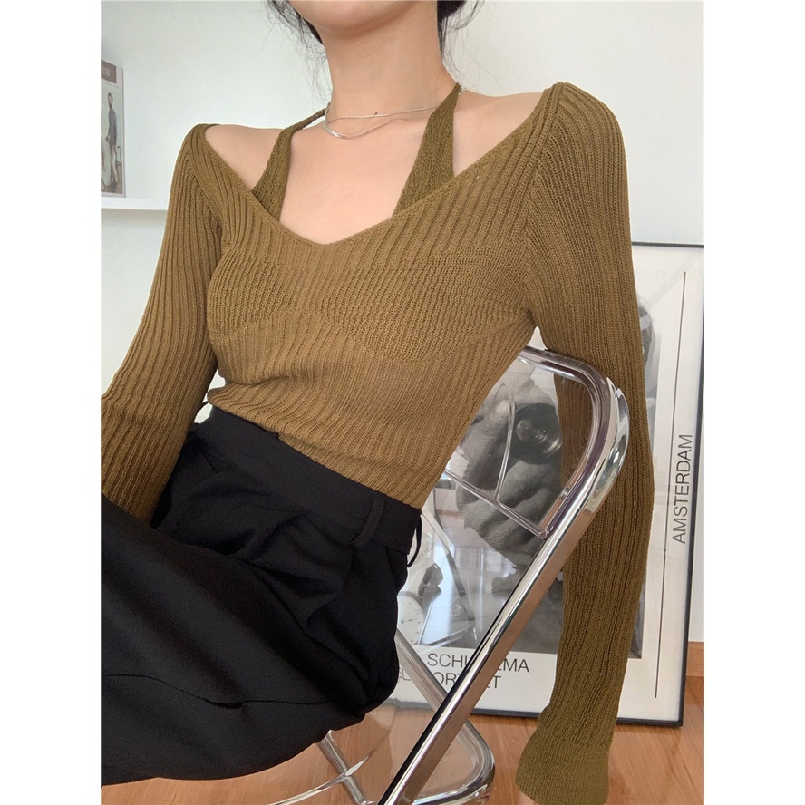 QKOOLE Áo dệt kim  in họa tiết đơn giản thời trang Hàn Quốc cho nữ