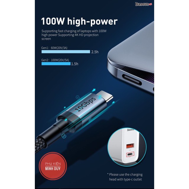 Cáp sạc Baseus siêu nhanh Type-C to Type-C Cafule KLF Series PD3.1 Gen2 (QC/PD, 60W, 20V/ 5A, 5Gbps)