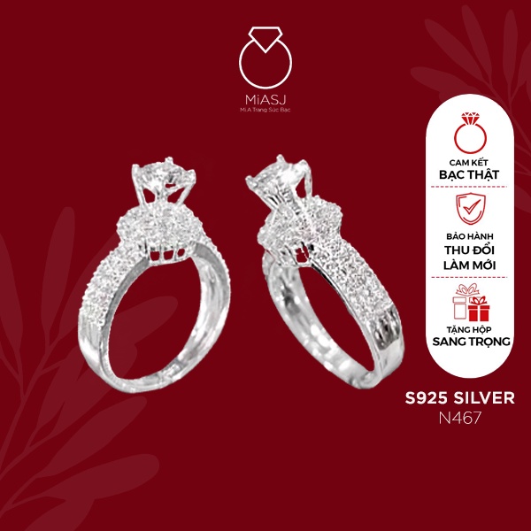 Nhẫn đính hôn bạc Ý S925 nữ MiASJ N467 hình hoa kết đá cao cấp
