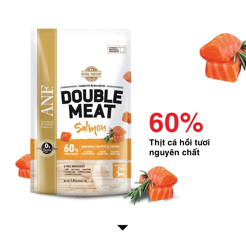 (200g) ANF DOUBLE MEAT - THỨC ĂN HẠT GẤP ĐÔI THỊT TƯƠI CHO CHÓ VỊ CỪU, CÁ HỒI, BÒ